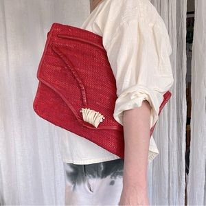 Vintage Roberto Desiderio Oversized Woven Red Leather Clutch